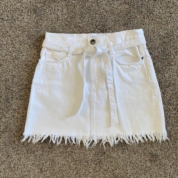 FRAME Denim Le High White Belted Frayed Fringe Hem Mini Skirt 24 - Picture 6 of 14